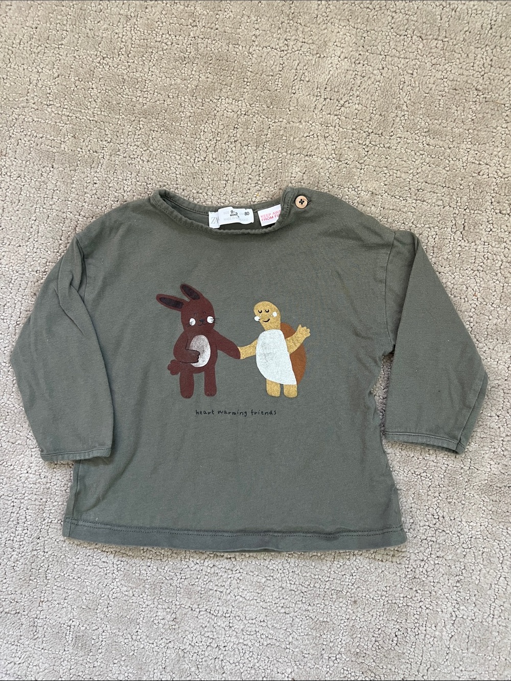 Zara Baby! Olive Green Long-Sleeve Tee with Friends Graphic